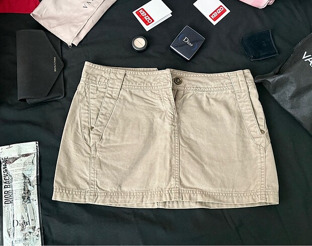 Mango casual bej şık mini etek