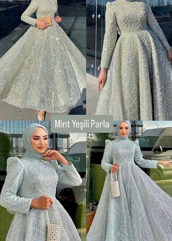 m Beden Mint Yeşili Kabarık Abiye
