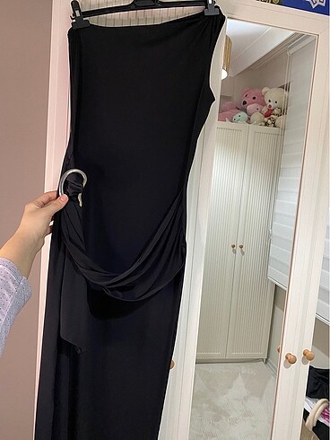 xl Beden siyah Renk Siyah Aksesuar Detaylı Maxi Esnek Örme Elbise