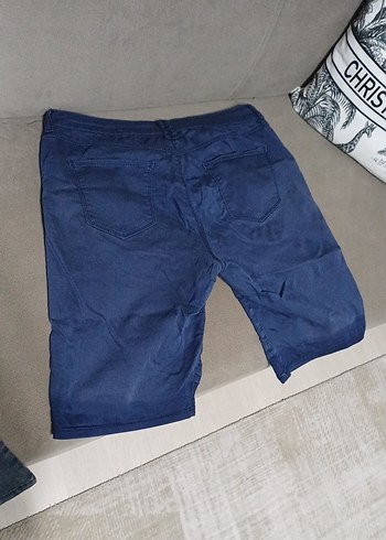 Kadın Mavi Rahat Kesim Kısa Kot Şort - Görsel 6