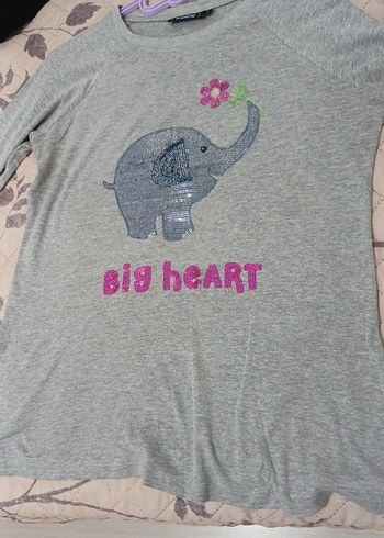 Gri Baskılı kadınUzun Kollu Tişört - Görsel 6