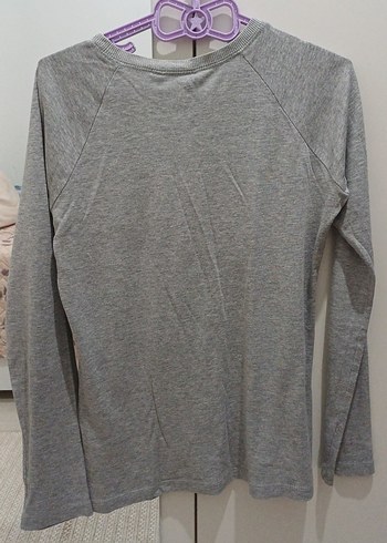 Gri Baskılı kadınUzun Kollu Tişört - Görsel 3