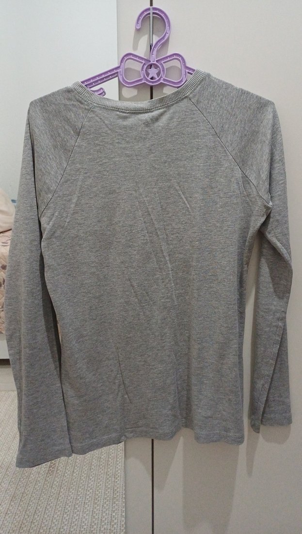 Gri Baskılı kadınUzun Kollu Tişört - Görsel 3