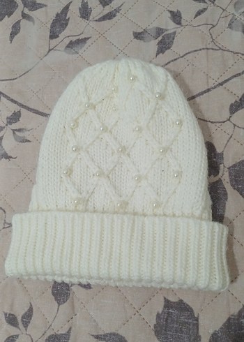 İnci Detaylı Beyaz Kadın Örgü Bere - Görsel 3