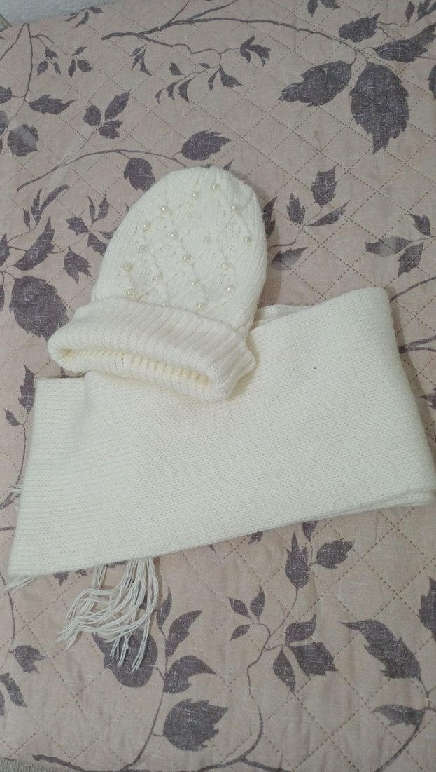 İnci Detaylı Beyaz Kadın Örgü Bere - Görsel 5