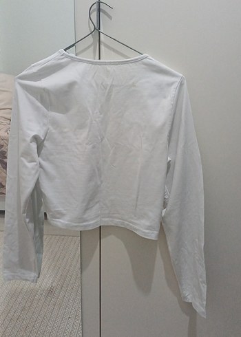 Kadın Beyaz Uzun Kollu Crop Top - Görsel 3