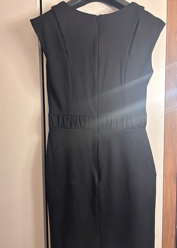 Siyah V Yaka Midi Ofis Elbisesi - Görsel 2