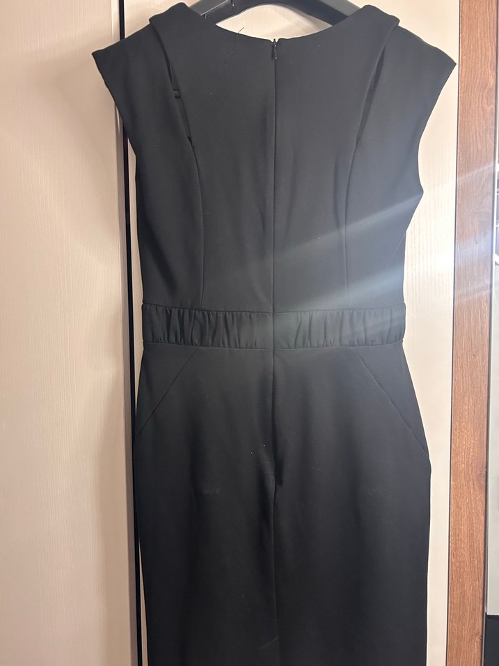 Siyah V Yaka Midi Ofis Elbisesi - Görsel 2