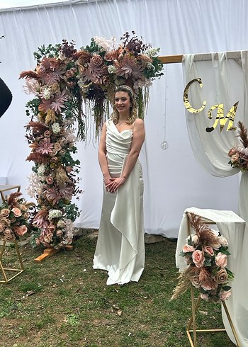 Beyaz Straplez Bohem Uzun nişanlık - Görsel 2