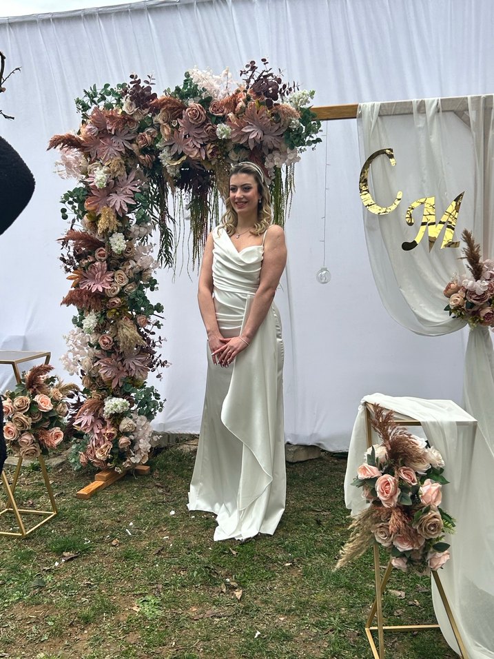 Beyaz Straplez Bohem Uzun nişanlık - Görsel 2