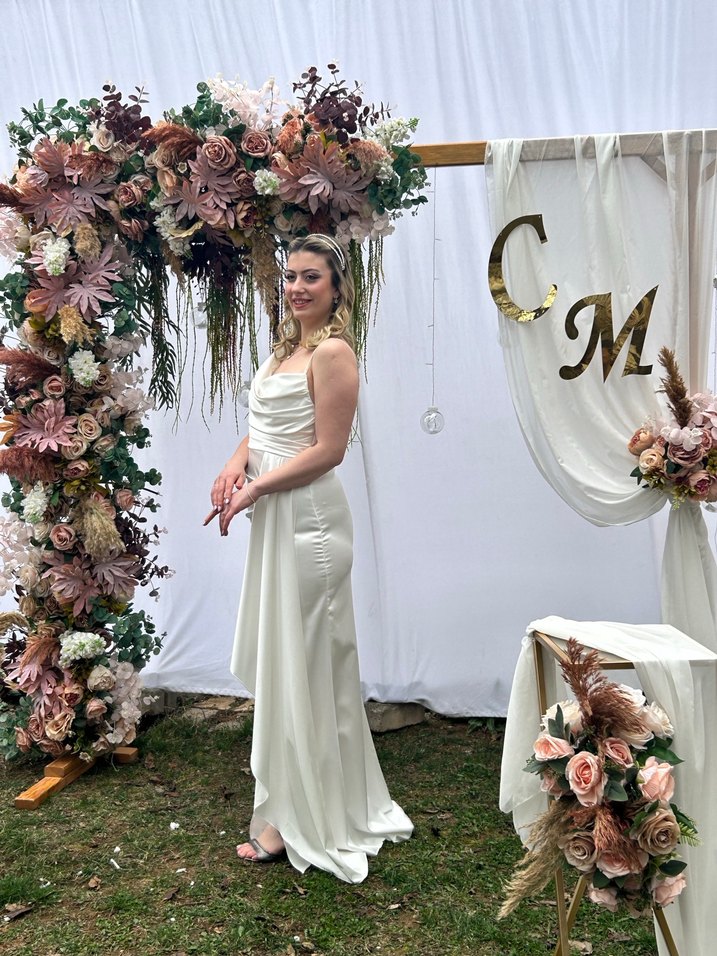 Beyaz Straplez Bohem Uzun nişanlık - Görsel 3