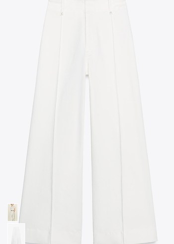 Kadın Beyaz Pamuklu Kemerli Kumaş Pantolon - Görsel 2