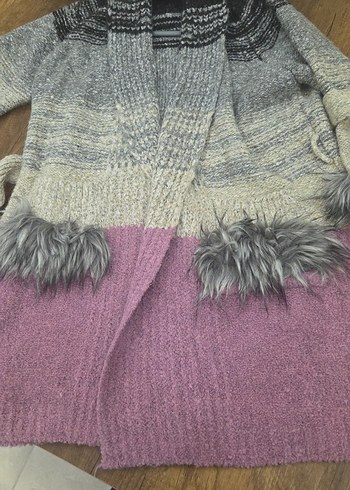 , Kürk Detaylı Uzun Yün Kadın Hırka - Görsel 7