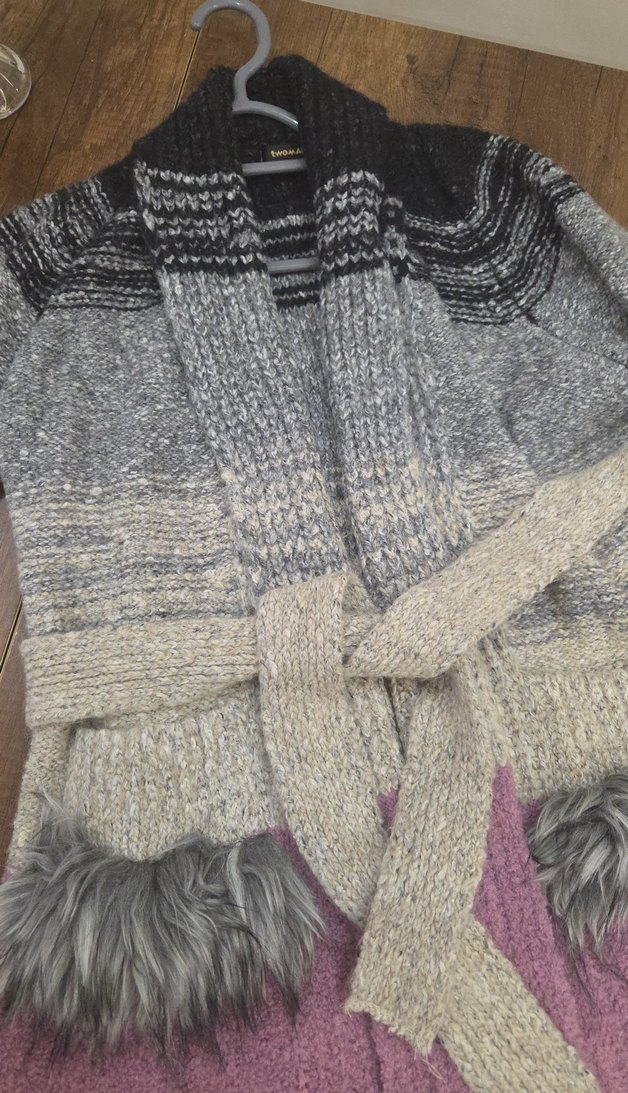 , Kürk Detaylı Uzun Yün Kadın Hırka - Görsel 3