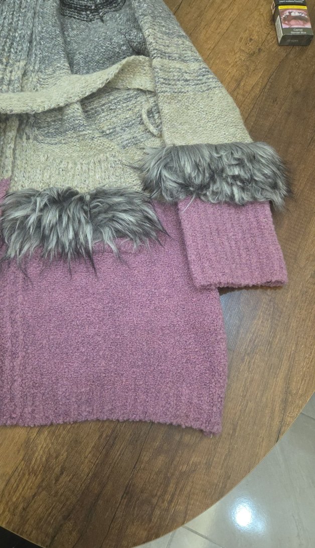 , Kürk Detaylı Uzun Yün Kadın Hırka - Görsel 4