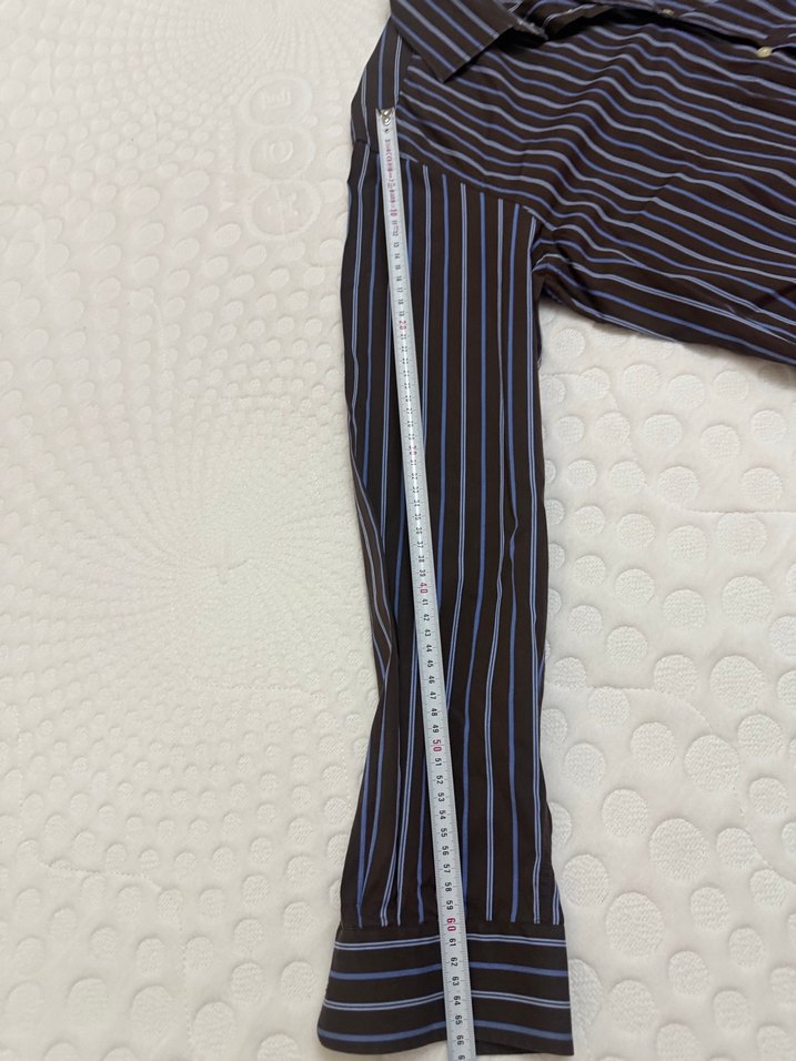 Düğmeli Kahverengi Çizgili Erkek Gömlek - Görsel 5