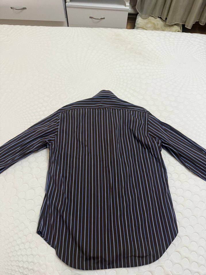 Düğmeli Kahverengi Çizgili Erkek Gömlek - Görsel 2