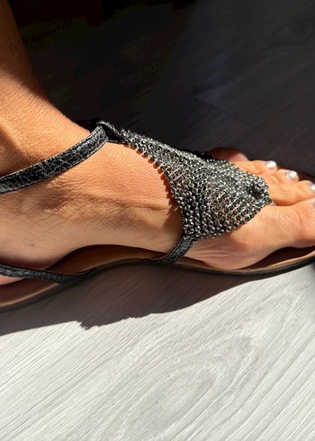 Gri parlak  Boncuklu Stiletto Topuklu Kadın Sandalet - Görsel 6