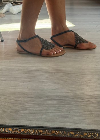 Gri parlak  Boncuklu Stiletto Topuklu Kadın Sandalet - Görsel 8