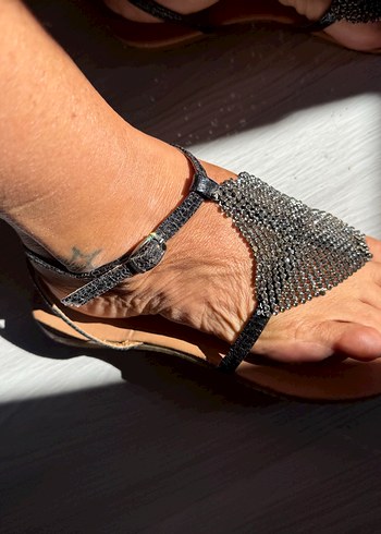 Gri parlak  Boncuklu Stiletto Topuklu Kadın Sandalet - Görsel 7