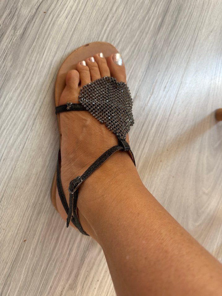 Gri parlak  Boncuklu Stiletto Topuklu Kadın Sandalet - Görsel 3