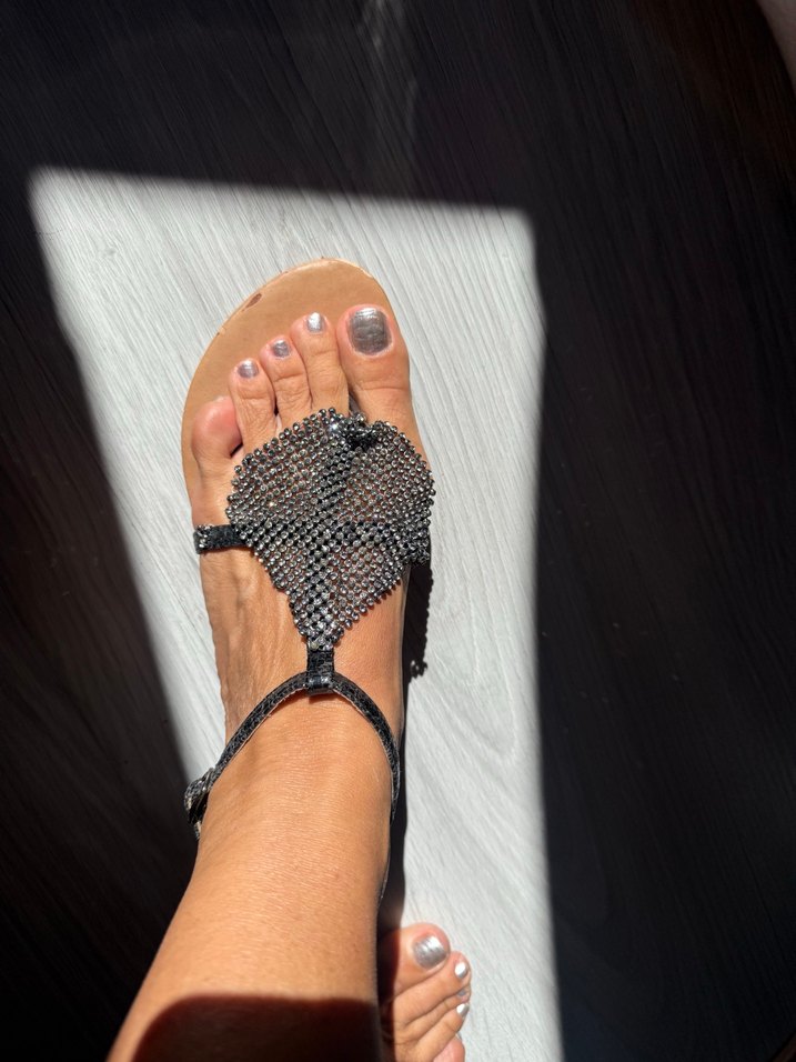 Gri parlak  Boncuklu Stiletto Topuklu Kadın Sandalet - Görsel 5