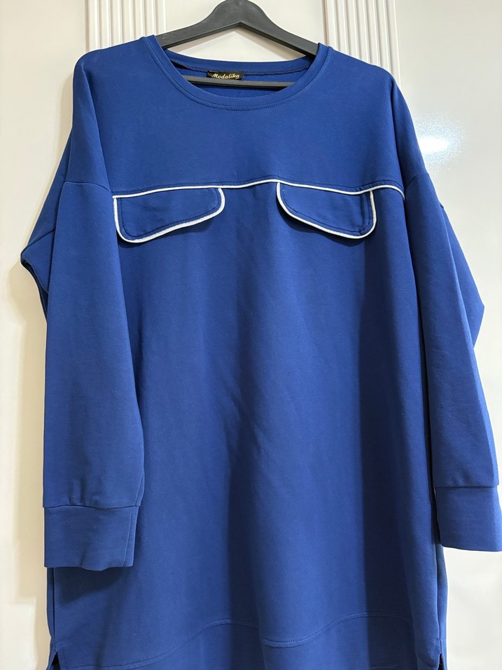 Mavi Uzun Kollu Salaş Kadın Tunik - Görsel 3