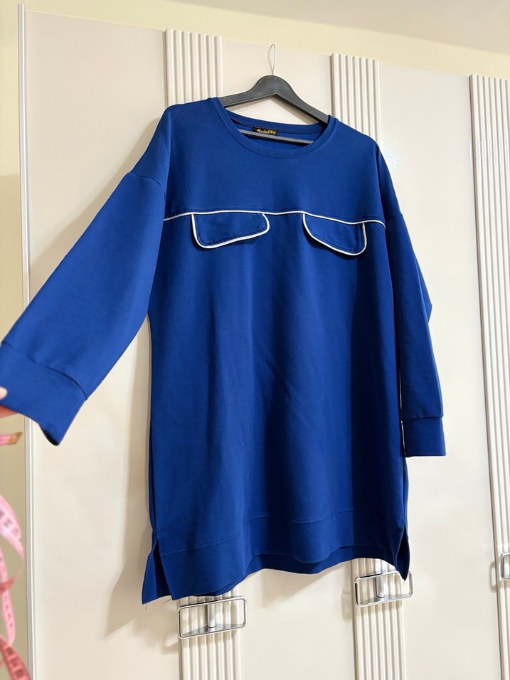 Mavi Uzun Kollu Salaş Kadın Tunik - Görsel 4