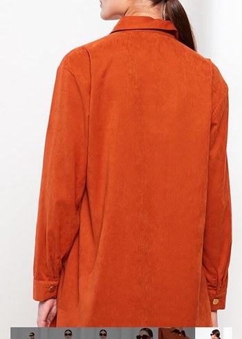 Düğmeli kiremit Süet Midi Gömlek - Görsel 5