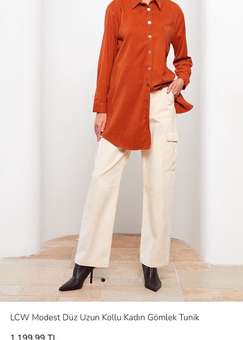 Düğmeli kiremit Süet Midi Gömlek - Görsel 4