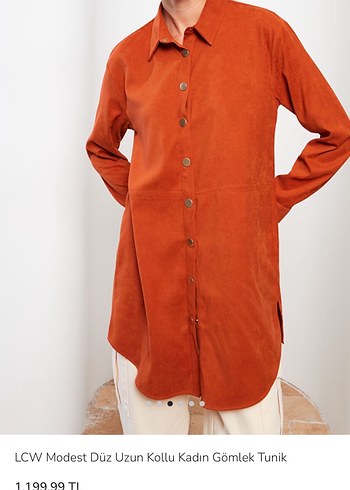 Düğmeli kiremit Süet Midi Gömlek - Görsel 6