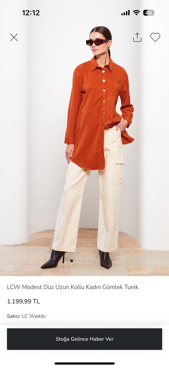 Düğmeli kiremit Süet Midi Gömlek - Görsel 4