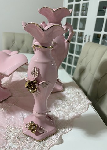 Pastel Pembe Seramik Vazo Seti - Görsel 7