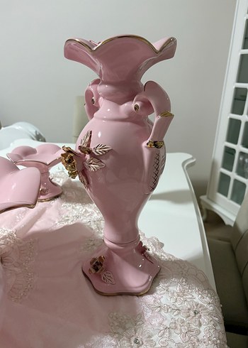 Pastel Pembe Seramik Vazo Seti - Görsel 9