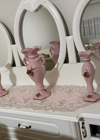 Pastel Pembe Seramik Vazo Seti - Görsel 3