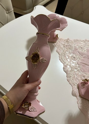 Pastel Pembe Seramik Vazo Seti - Görsel 10
