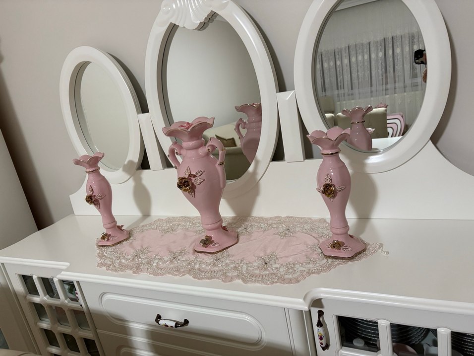 Pastel Pembe Seramik Vazo Seti - Görsel 3