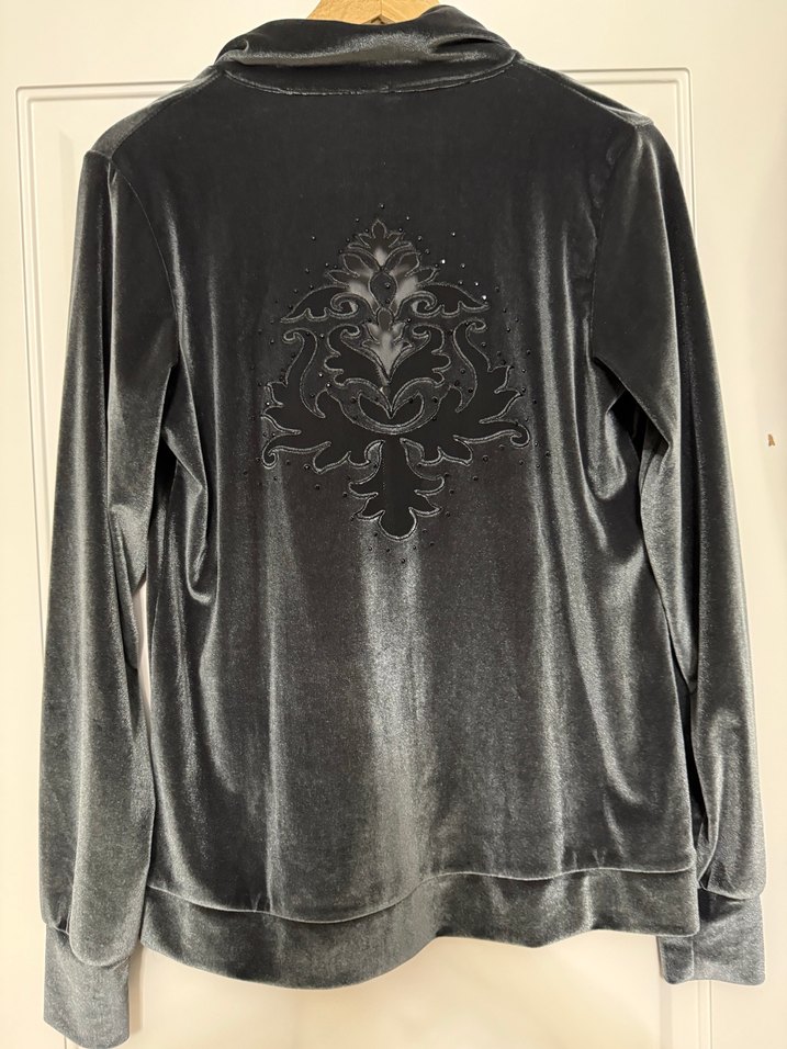 Gri Kadife Fermuarlı Uzun Kollu Ceket - Görsel 3