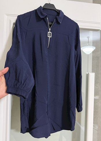 Armine Lacivert Kemerli Midi Keten Tunik