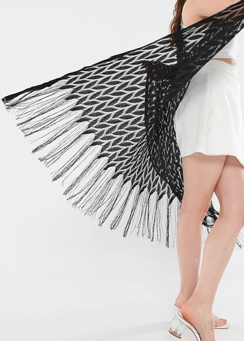 Siyah Dantelli püsküllü pareo Yelek - Görsel 3