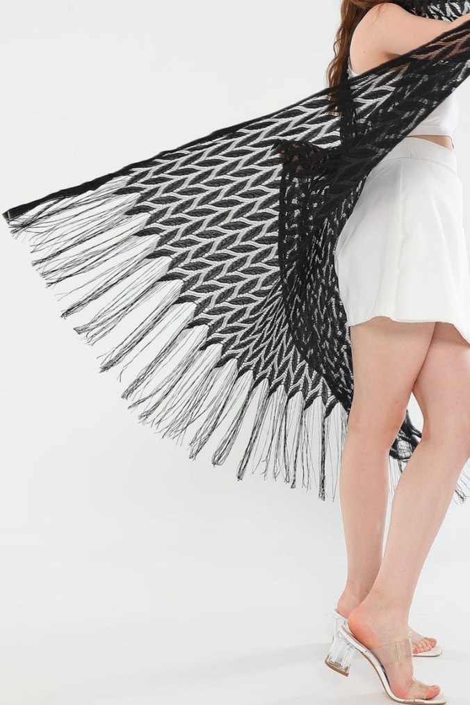 Siyah Dantelli püsküllü pareo Yelek - Görsel 3