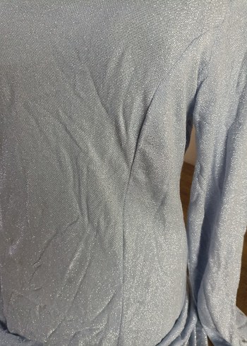 Uzun Kollu mavi simli Midi  Elbise - Görsel 7