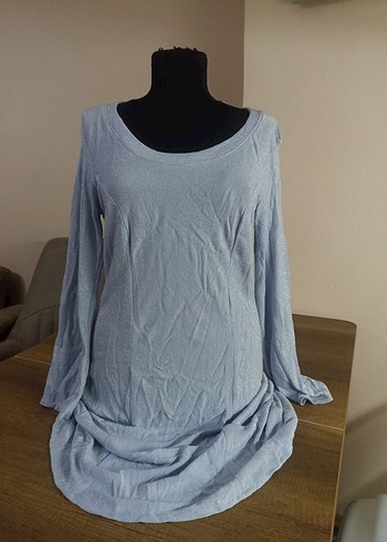 Uzun Kollu mavi simli Midi  Elbise - Görsel 9