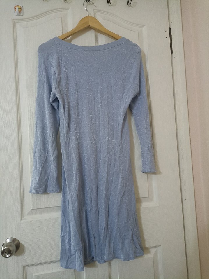 Uzun Kollu mavi simli Midi  Elbise - Görsel 2