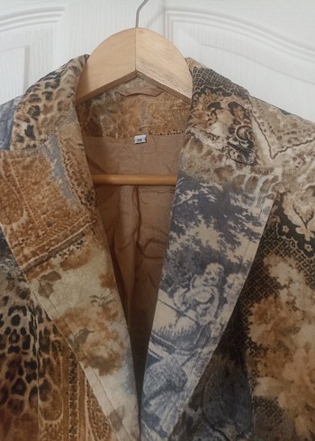 38 Beden camel Renk Düğmeli leopar Desenli Vintage Kadın Ceket/blazer