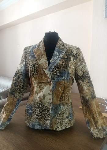 Düğmeli leopar Desenli Vintage Kadın Ceket/blazer