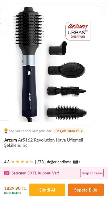 Arzum Ar5162 Revolution Hava Üflemeli Saç Şekilendirici