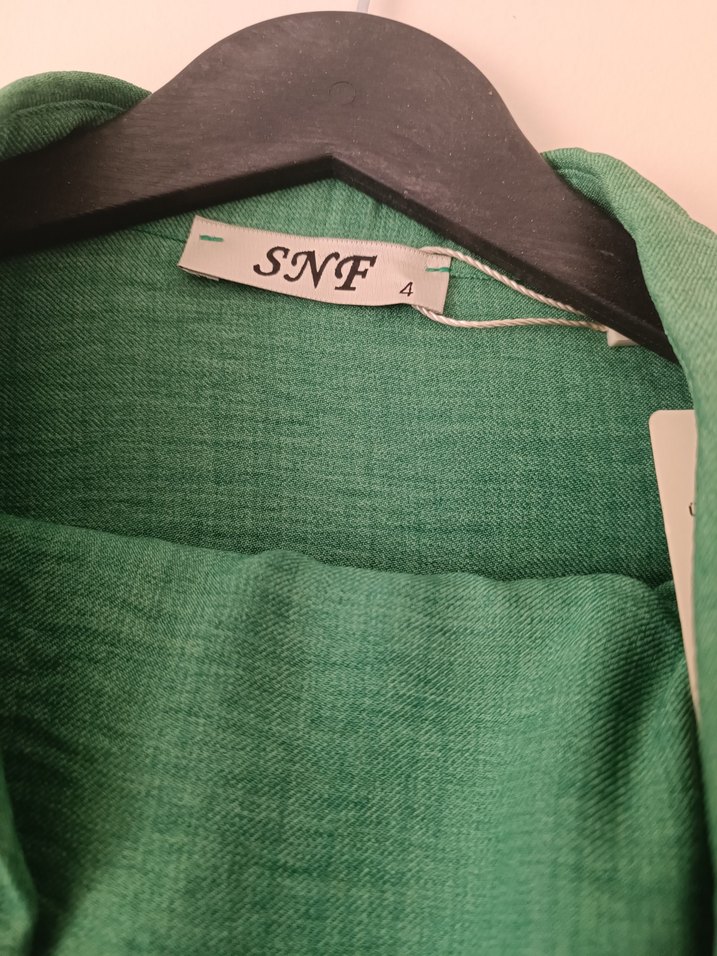 Düğmeli Yeşil Keten Uzun Kadın ikili takım - Görsel 4