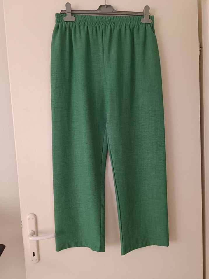 Düğmeli Yeşil Keten Uzun Kadın ikili takım - Görsel 2