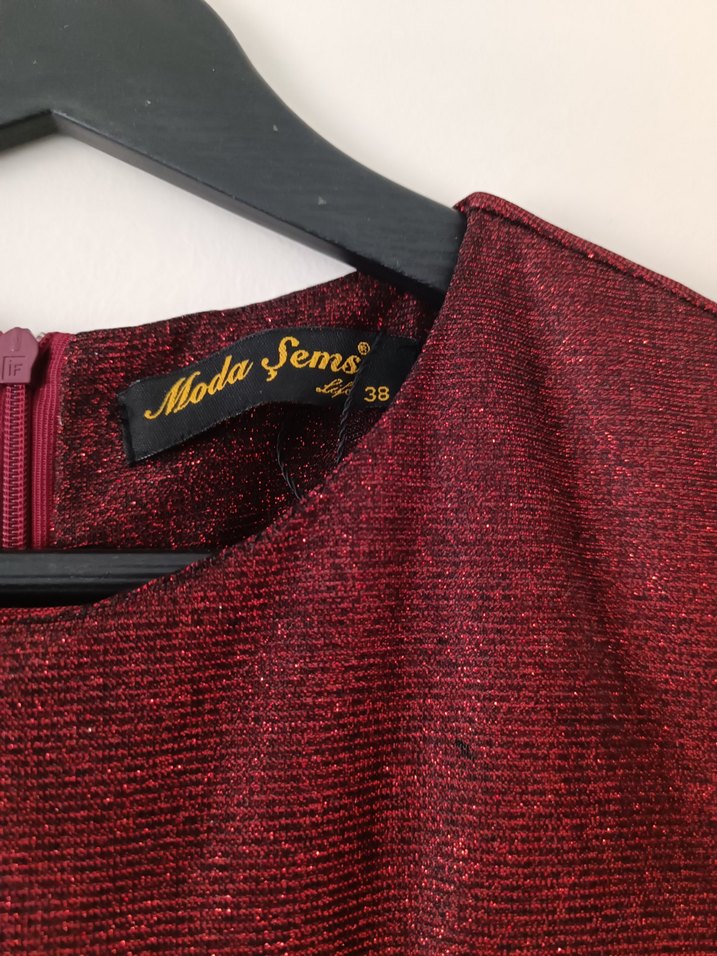 Bordo Uzun Kollu Salaş Saten Elbise - Görsel 3